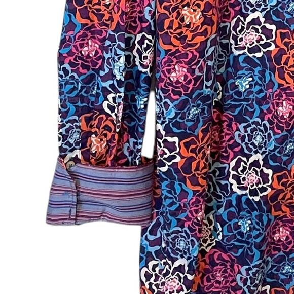 Alan Flusser Floral Shirt Flip Cuffs Womens Large Red Blue Multicolor Career - Picture 5 of 10